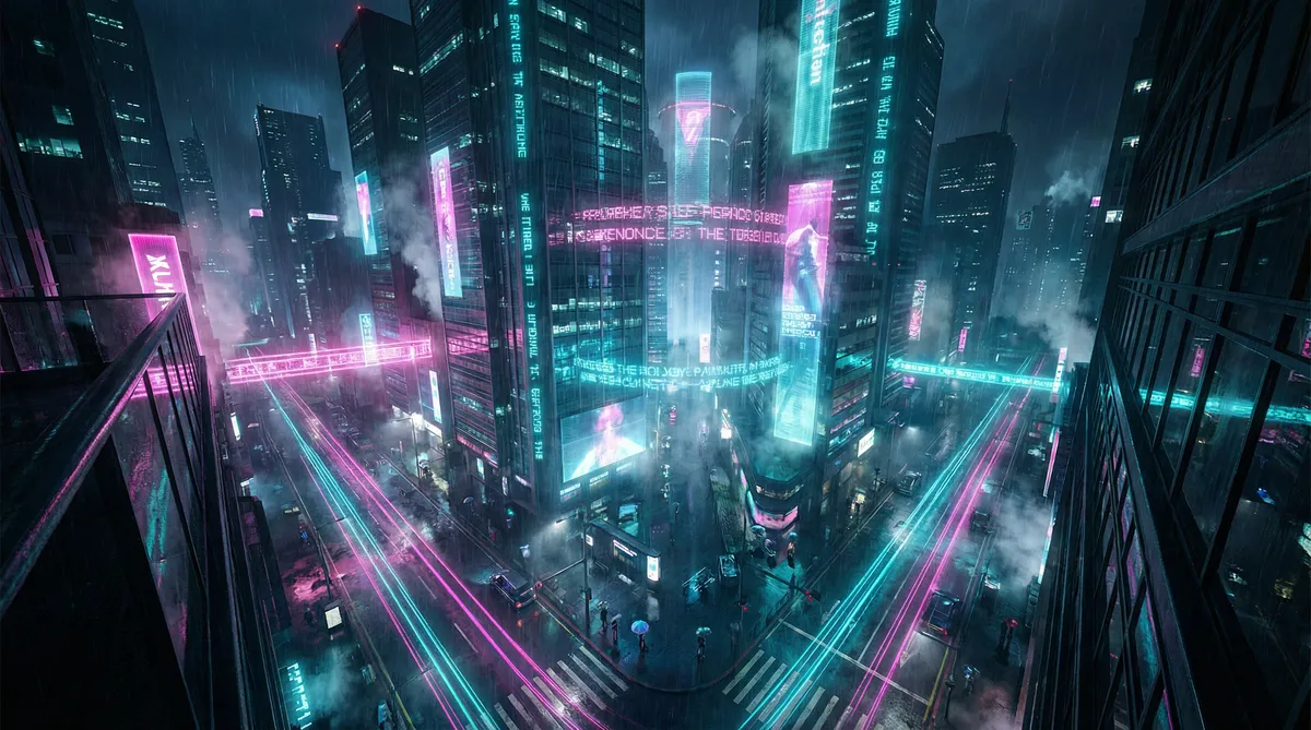 国色天香在线电影 竖屏短剧平台首页背景 - 赛博朋克都市夜景